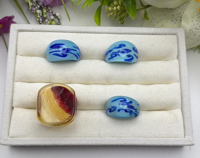 Size 9 - Lampwork Glass Rings | Assorted Glass Rings | Murano Glass Inspired Glass Rings | Millefiori Glass Rings