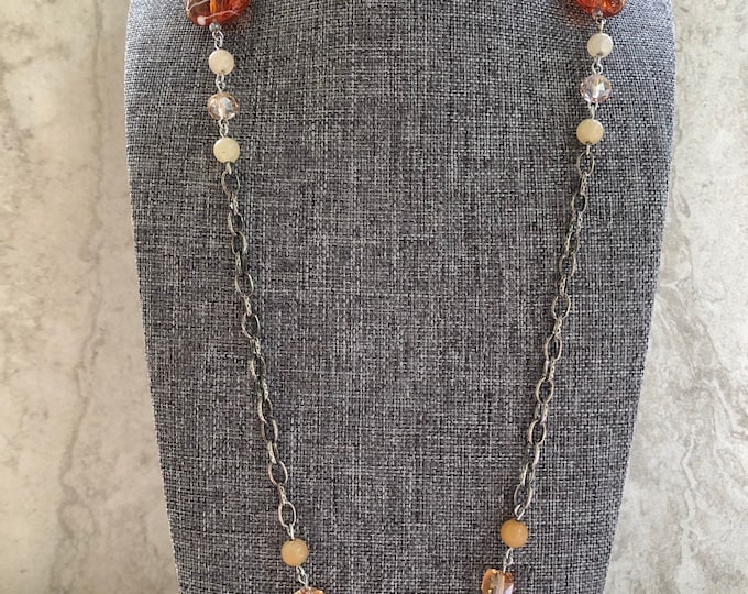 Amber Lampwork Glass and Quartzite Stone Necklace