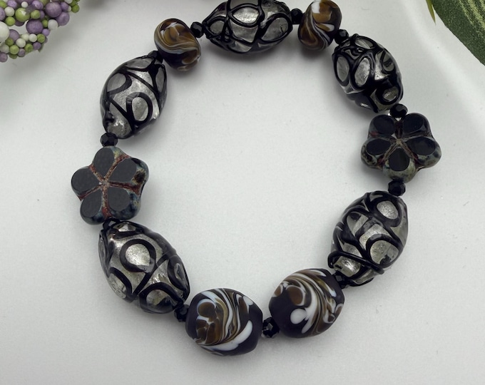 Lampwork Bracelet | Flower Lampwork Glass Bracelet