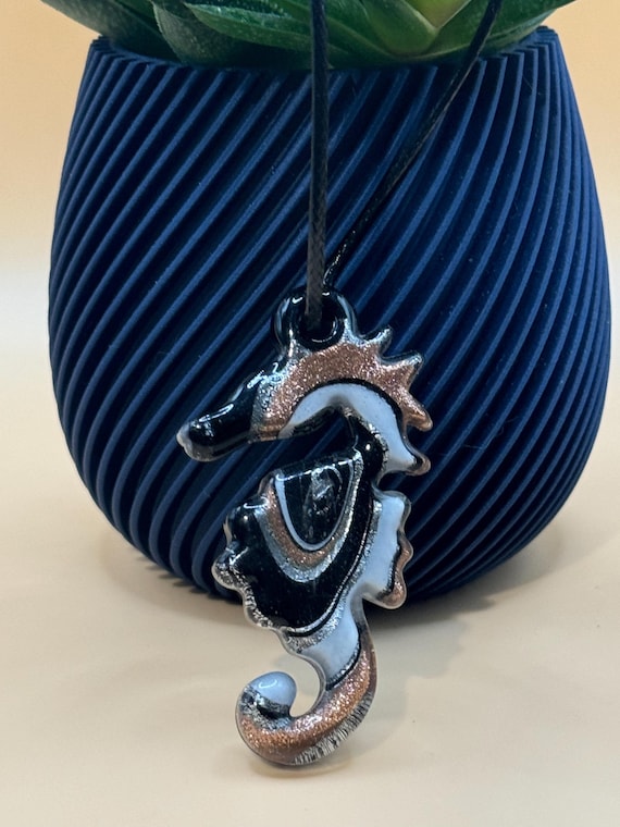 Black Seahorse Pendant | Murano Glass Seahorse | Seahorse Pendant Necklace