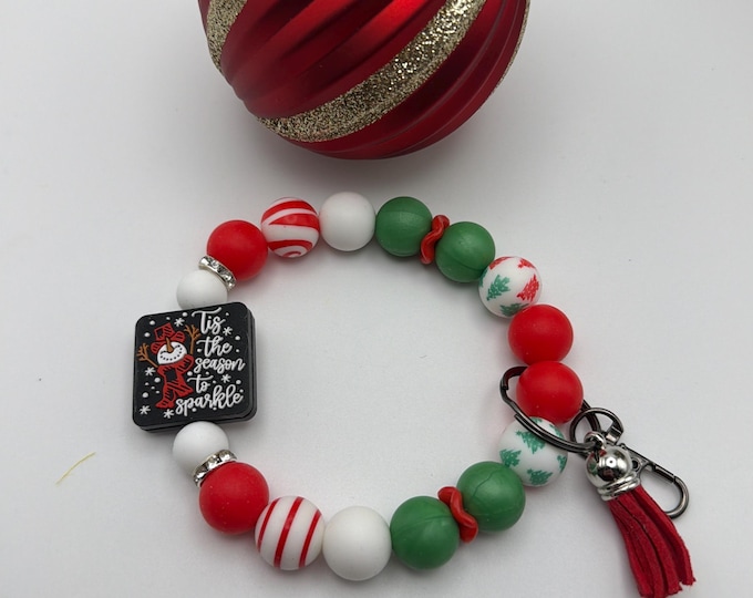 Tis the Season Silicone Bead Wristlet Keychain | Christmas Wristlet/Keychain