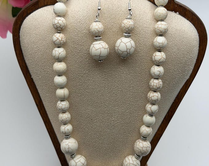 19” White Howlite Necklace Set  | Statement Necklace | Howlite Necklace & Earring Set