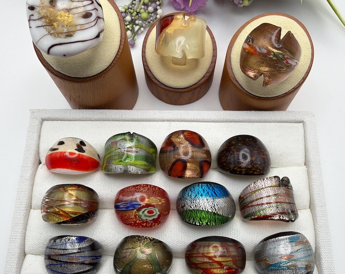 Size 7 1/2 - Lampwork Glass Rings | Assorted Glass Rings | Murano Glass Inspired Glass Rings