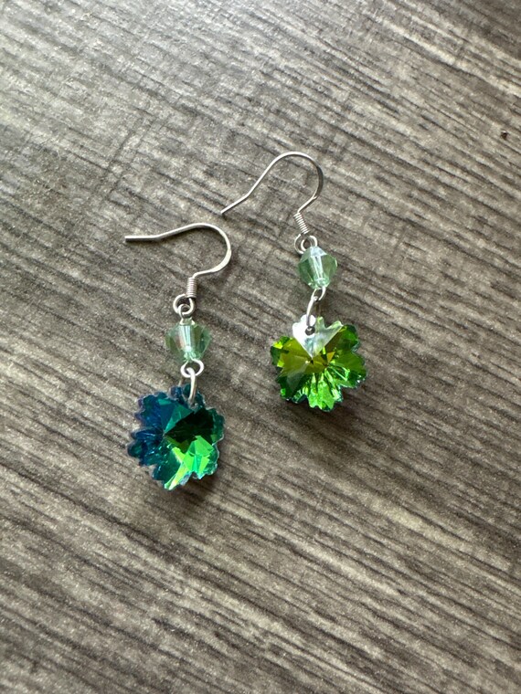 Green Glass Snowflake Earrings | Snowflake Earrings | Stocking Stuffers | Christmas Earrings