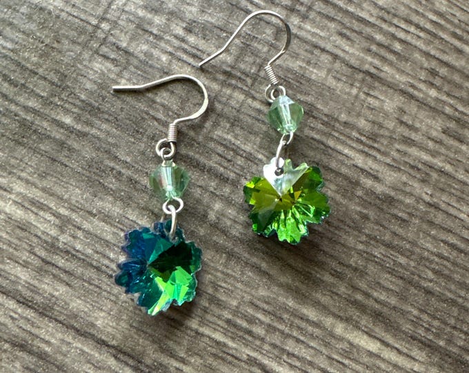Green Glass Snowflake Earrings | Snowflake Earrings | Stocking Stuffers | Christmas Earrings