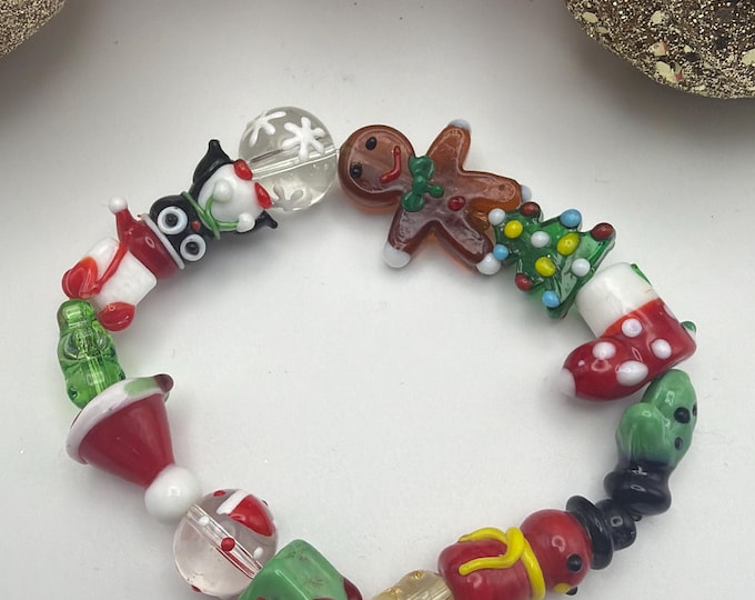 Christmas Lampwork Bracelet | Lampwork Glass Bracelet