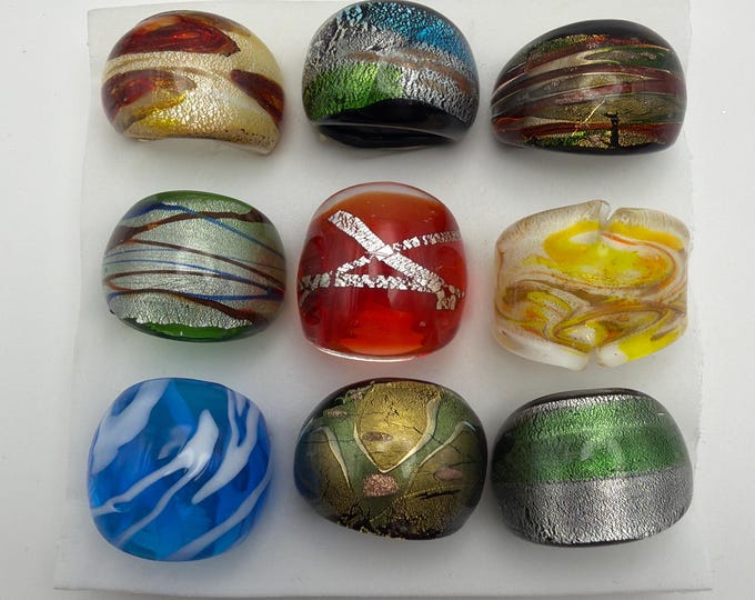 Size 7 1/2 - Assorted Glass Rings | Murano Glass Inspired Glass Rings
