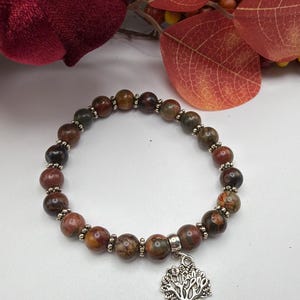 Picasso Jasper Bracelet | Tree of Life Charm | Jasper Stretch Braclet