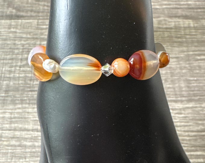 Carnelian gemstone Bracelet | Swarovski crystals