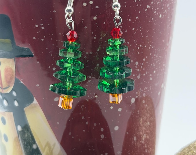 Christmas Tree  | Crystal Christmas Tree | Green Christmas Tree Earrings