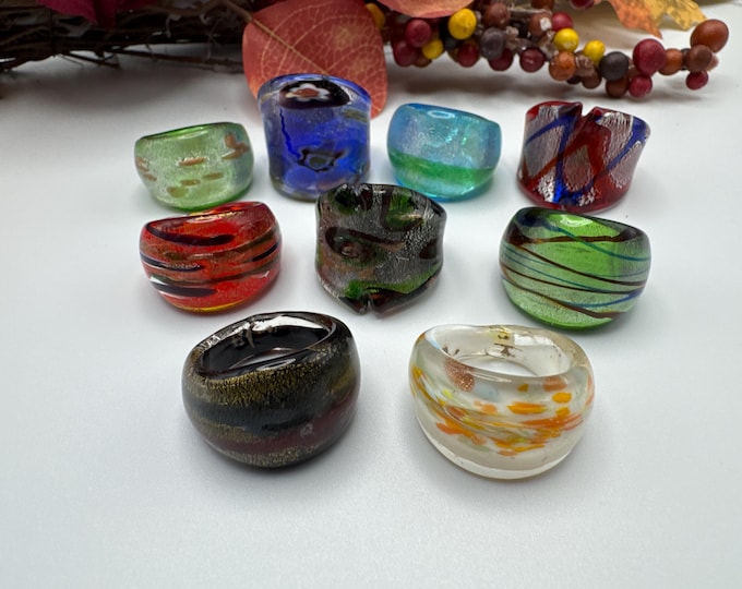 Size 7 1/2 - Assorted Glass Rings | Murano Glass Inspired Glass Rings