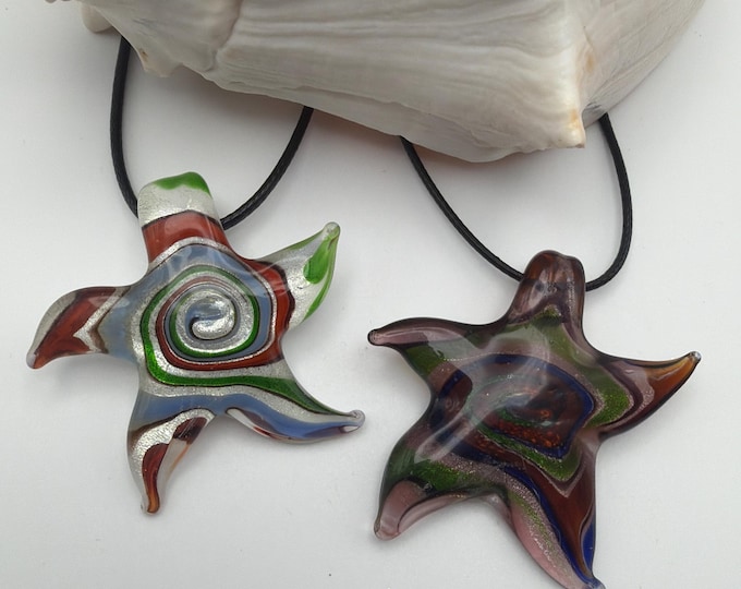 Spiral Design LampWork Starfish | Starfish Pendant Necklace