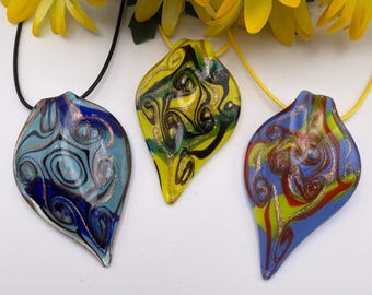 Murano Inspired Glass Leaf | Glass Leaf Pendant Necklace | Lampwork Glass Pendant Necklace
