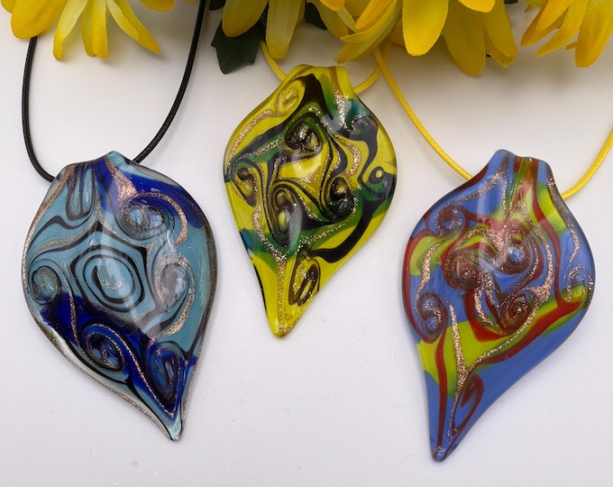 Murano Inspired Glass Leaf | Glass Leaf Pendant Necklace | Lampwork Glass Pendant Necklace