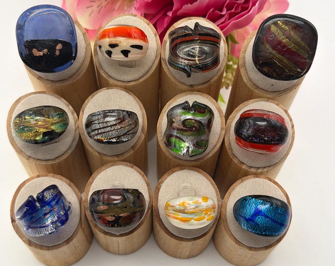 Size 7 1/2 - Lampwork Glass Rings | Assorted Glass Rings | Murano Glass Inspired Glass Rings