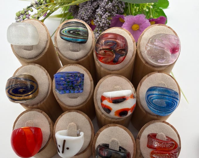 SIZE 7 1/4: Statement Rings | Lampwork Glass Rings | Assorted Glass Rings | Murano Glass Inspired Glass Rings