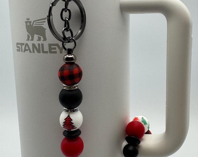 Christmas Tree Tumbler Set | Stanley Cup Accessories | Cup Handle Bracelet | Plaid Straw Charm/Purse Charm
