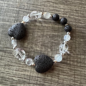 Clear Skull Bracelet | Lava Heart Beads | Stretch Bracelet | Diffuser Bracelet