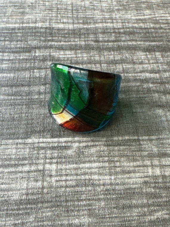 Multi-Color Striped Murano Glass LampWork Statement Ring / Size 9 1/2