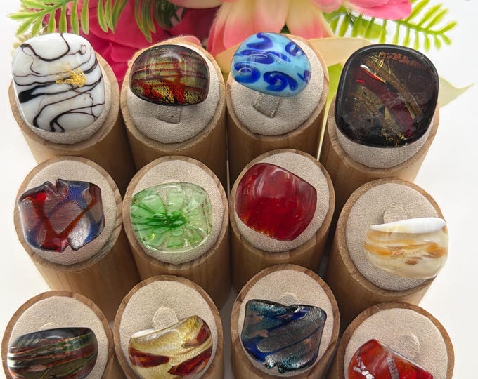 Size 7 1/2 - Lampwork Glass Rings | Assorted Glass Rings | Murano Glass Inspired Glass Rings