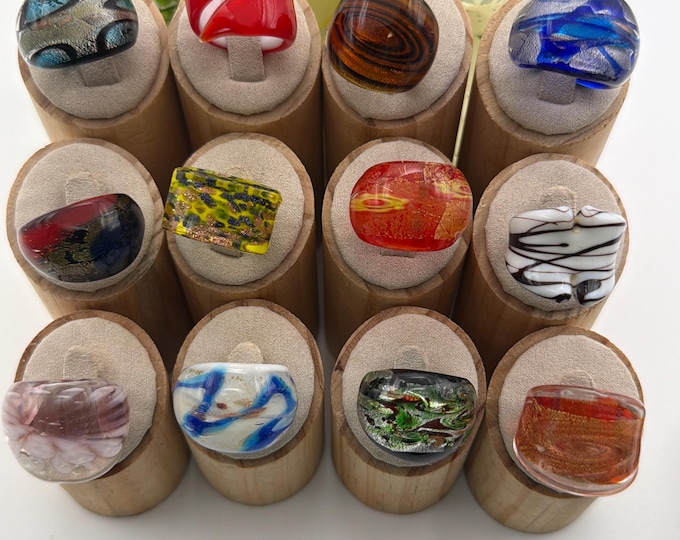 SIZE 7 1/2: Statement Rings | Lampwork Glass Rings | Assorted Glass Rings | Murano Glass Inspired Glass Rings