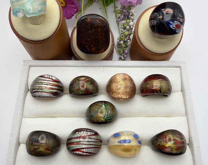 Size 7 - Lampwork Glass Rings | Assorted Glass Rings | Murano Glass Inspired Glass Rings | Millefiori Glass Rings