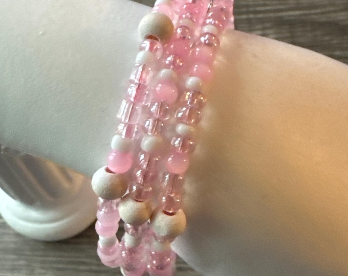 Pink bracelet | Morse Code | Memory Wire Bracelet | Message in a Bracelet | Beaded Bracelet | Support Bracelet | Breast Cancer