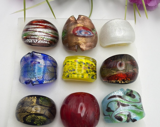 Size 8 - Assorted Glass Rings - Millefiori Glass Rings | Murano Glass Inspired Glass Rings