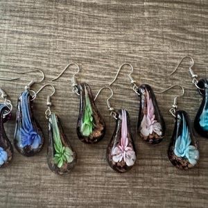 Flower Drop Earrings | Murano Glass Earrings | Colorful Flower Earrings