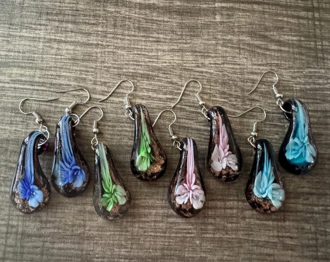 Flower Drop Earrings | Murano Glass Earrings | Colorful Flower Earrings