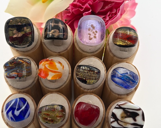 Size 8 - Assorted Glass Rings - Millefiori Glass Rings | Murano Glass Inspired Glass Rings