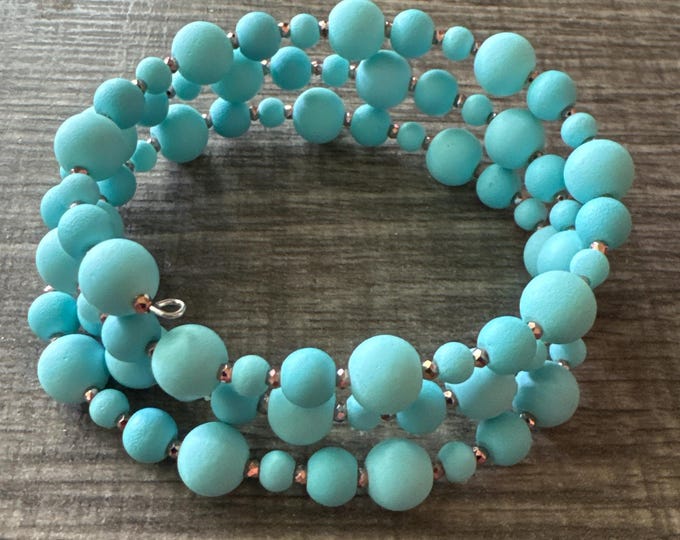 Blue Memory Wire Bracelet | Beaded Bracelet | Multi strand Bracelet | Blue Bracelet