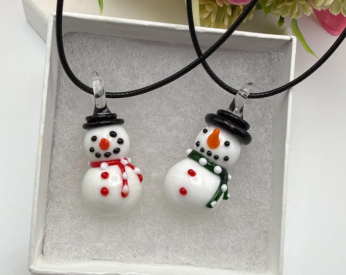 Snowman Pendant Necklace | Lampwork Snowman Pendant Necklace