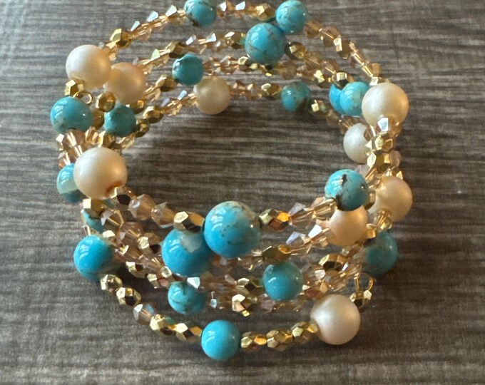 Turquoise Bead Bracelet | Pearl Bracelet | Memory Wire Bracelet