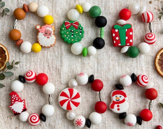 Stanley Handle Bracelet – Christmas Beaded Tumbler Handle Charm, Holiday Cup Accessory