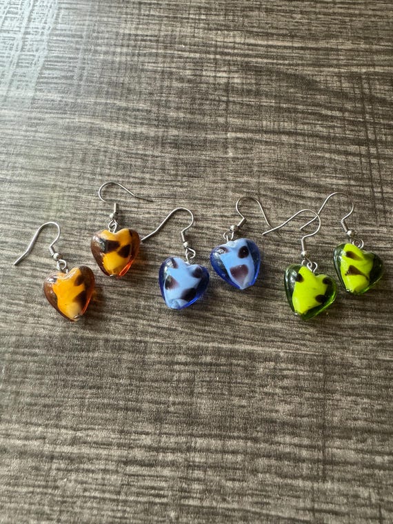 Murano Glass Polka Dot Earrings | Glass Heart Earrings