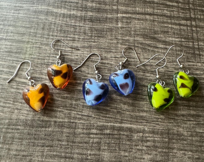 Murano Glass Polka Dot Earrings | Glass Heart Earrings