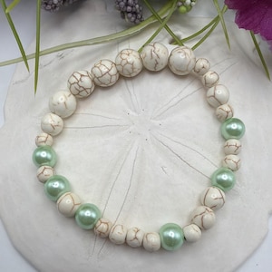 Pulseira Howlita & Verde Menta | Contas | Código Morse - Fighter | Mensagem | Citação
