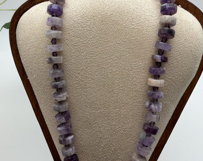 Purple Amethyst Necklace Set | 19” Amethyst Statement Necklace | Swarovski Crystal & Amethyst Necklace | 10mm Amethyst Heishi Beads