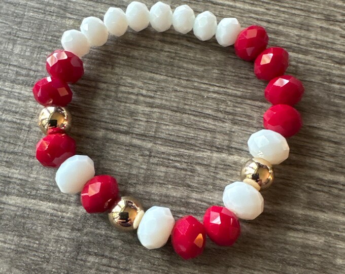 Red and White Faceted Bead Stretch Bracelet | Beaded Bracelet | Morse code - Faith | Message in a Bracelet | Quote Bracelet