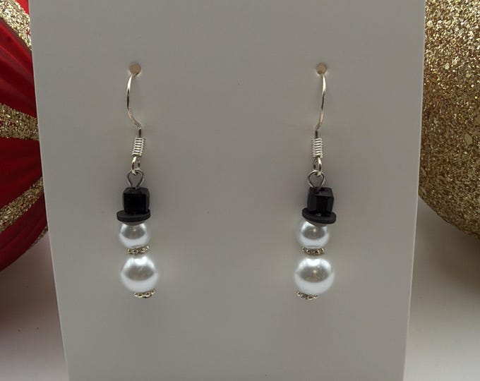 White Pearl Snowman Earrings | Pearl Earrings | Snowman Earrings