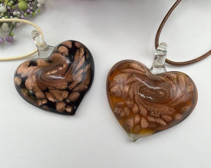 Heart Pendant Necklace | Lampwork Glass Heart | Heart Pendant Necklace