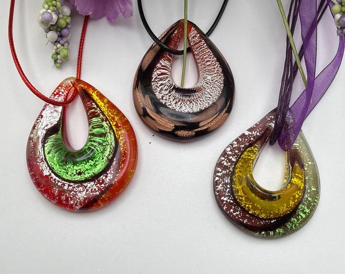 Teardrop Glass Pendant | Lampwork Glass Teardrop Pendant Necklace
