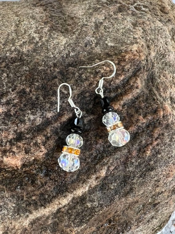 Snowman with Yellow Rhinestone Earrings