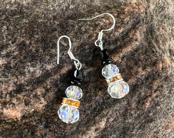 Snowman with Yellow Rhinestone Earrings