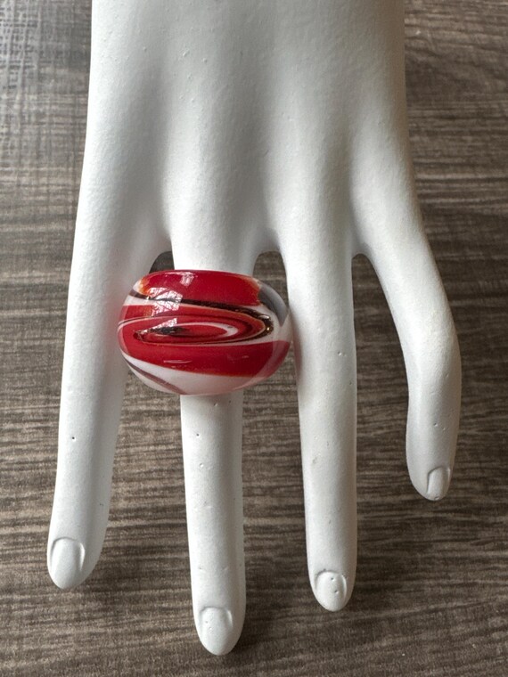Red/White Glass LampWork Ring / Size 11