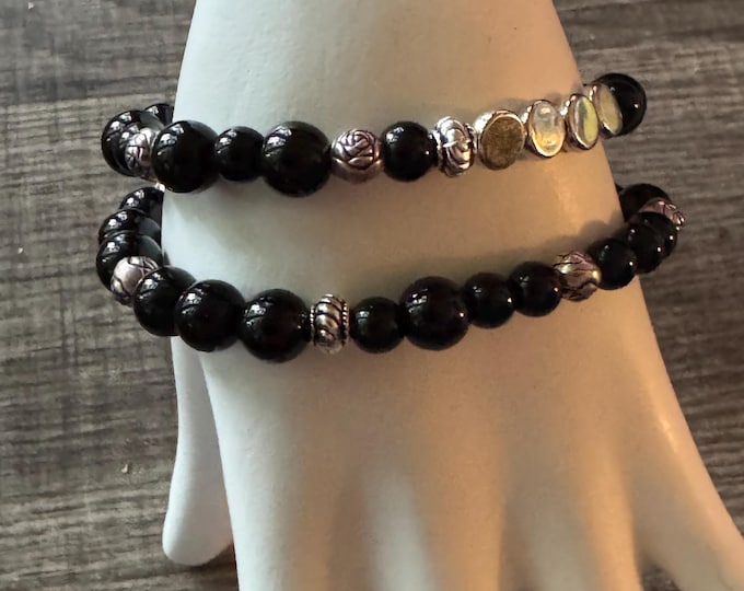 Black Agate Stretch Bracelet | Bless Your Heart - Morse Code | Message in a Bracelet | Beaded Bracelet | Quote Bracelet