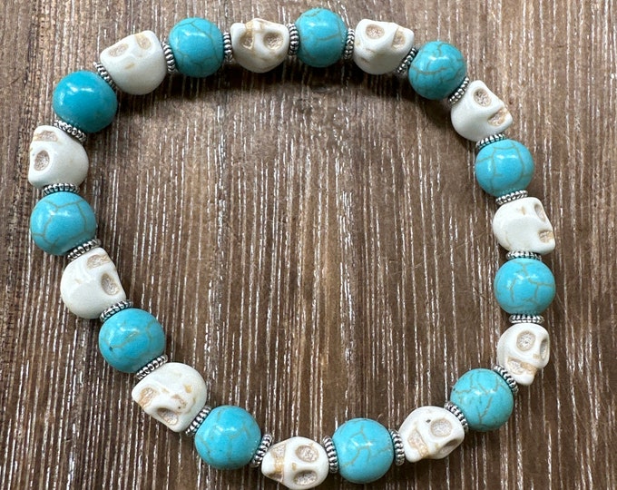 Howlite Skull Bead Bracelet