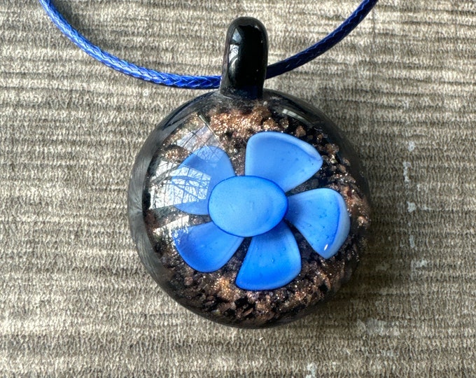Blue Flower Pendant | Murano Glass Flower | Flower Pendant Necklace