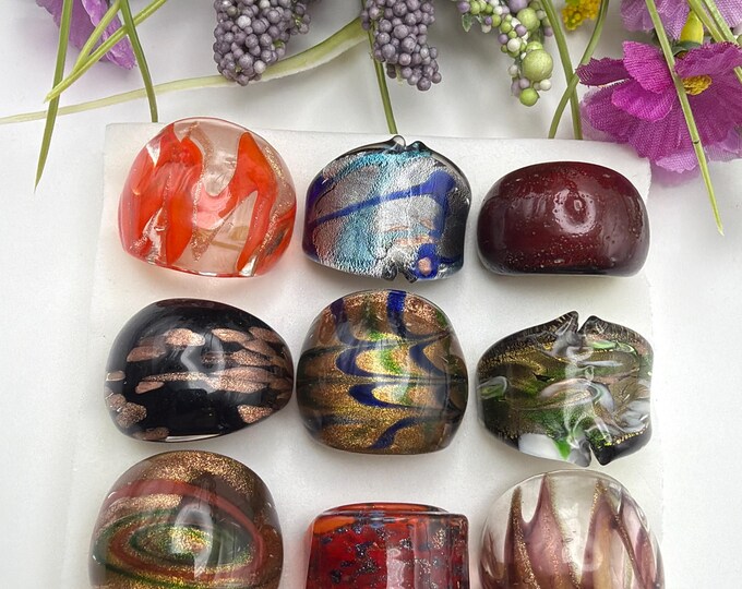 Size 8 - Assorted Glass Rings - Millefiori Glass Rings | Murano Glass Inspired Glass Rings